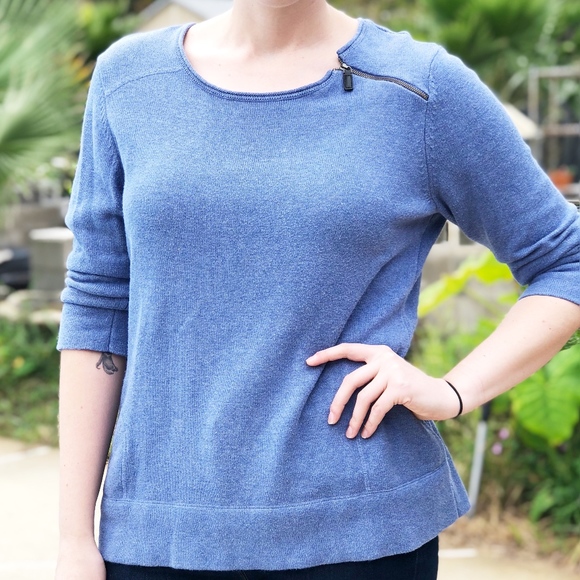 Talbots Sweaters - Blue Talbots 3/4 Sleeve Sweater Zip Shoulder Large
